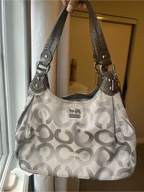 Coach Gray and Silver Signature Shoulder Bag